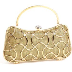 Beautiful Gold Geometric hardcase Clutch Bag, LIKE NEW